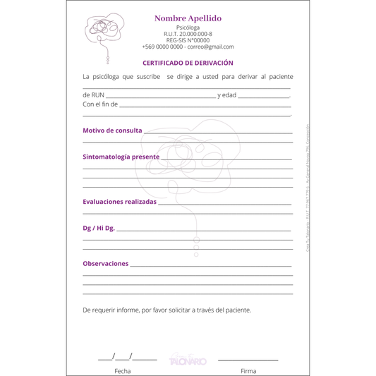 Talonario Certificado de derivación personalizado - 100 hojas