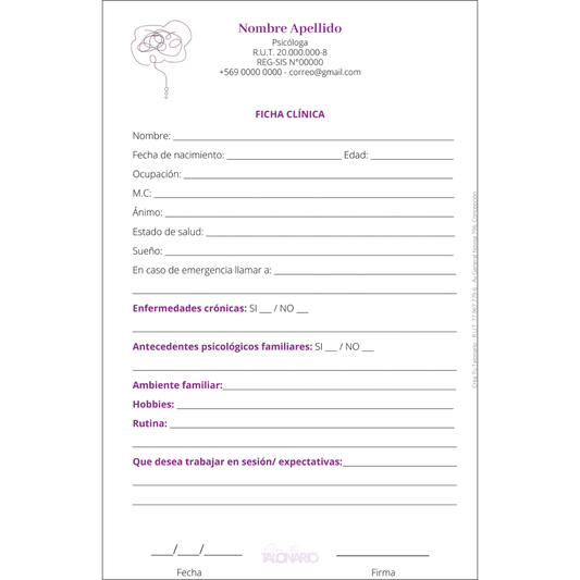 Talonario de ficha clinica personalizado - 100 hojas