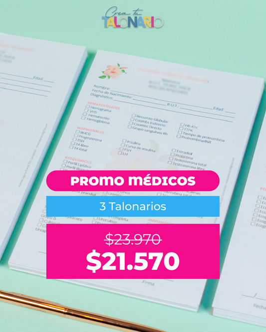 PROMO 3 Talonarios para médicos diseño predeterminado - 100 hojas - Tamaño Media Carta