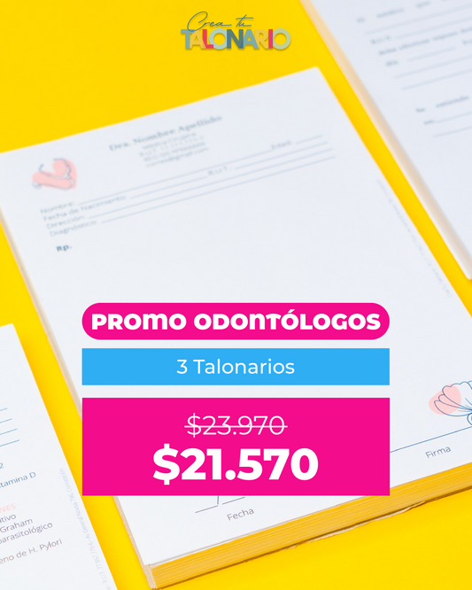 PROMO 3 Talonarios para odontólogos diseño predeterminado - 100 hojas
