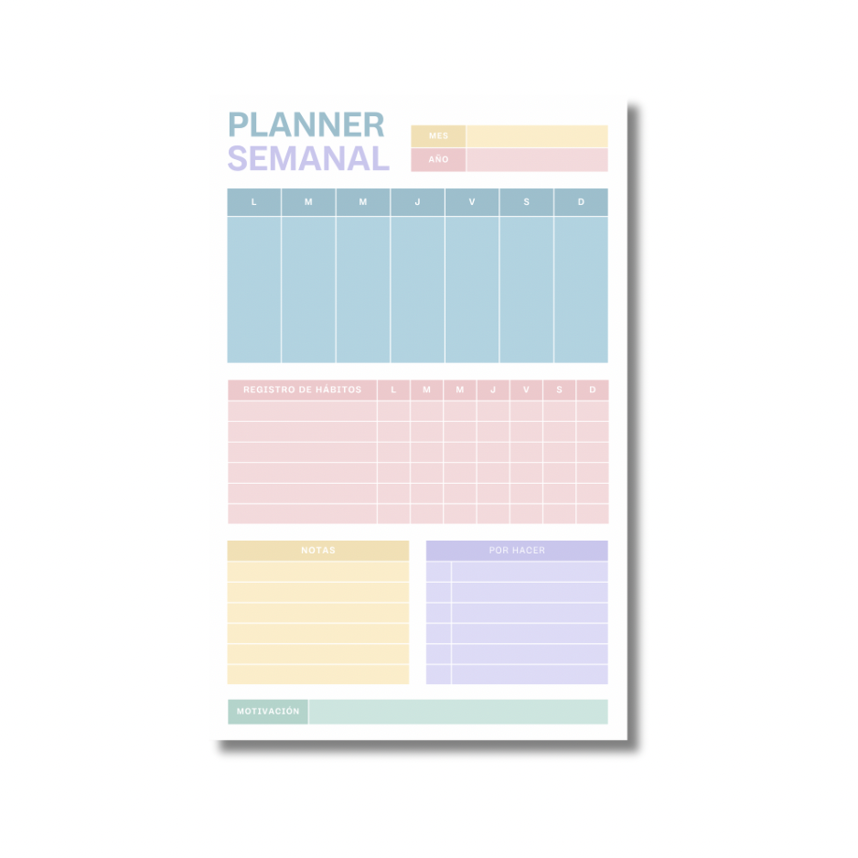 Planner Semanal media carta estilo 2