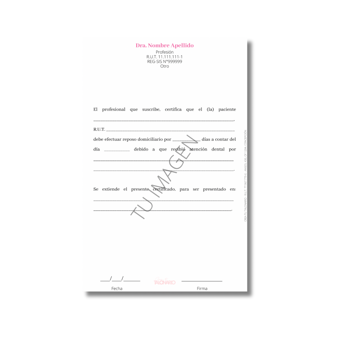 Talonario para Odontólogos personalizado - 100 hojas