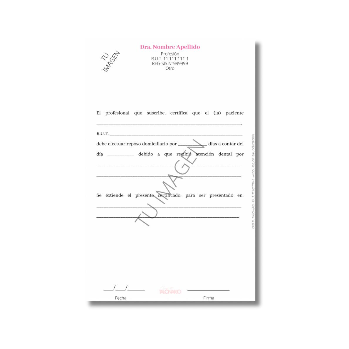 Talonario para Odontólogos personalizado - 100 hojas