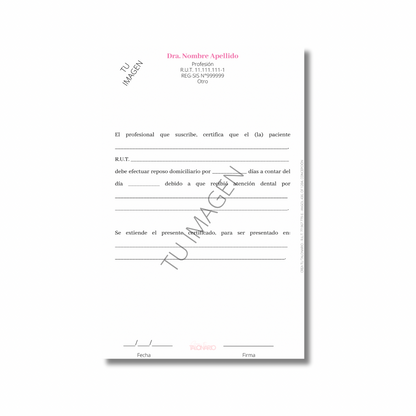 Talonario para Odontólogos personalizado - 100 hojas
