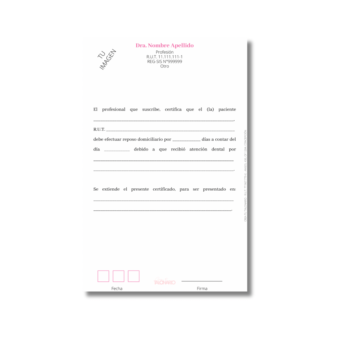 Talonario para Odontólogos personalizado - 100 hojas