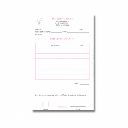 Talonario para Odontólogos personalizado - 100 hojas