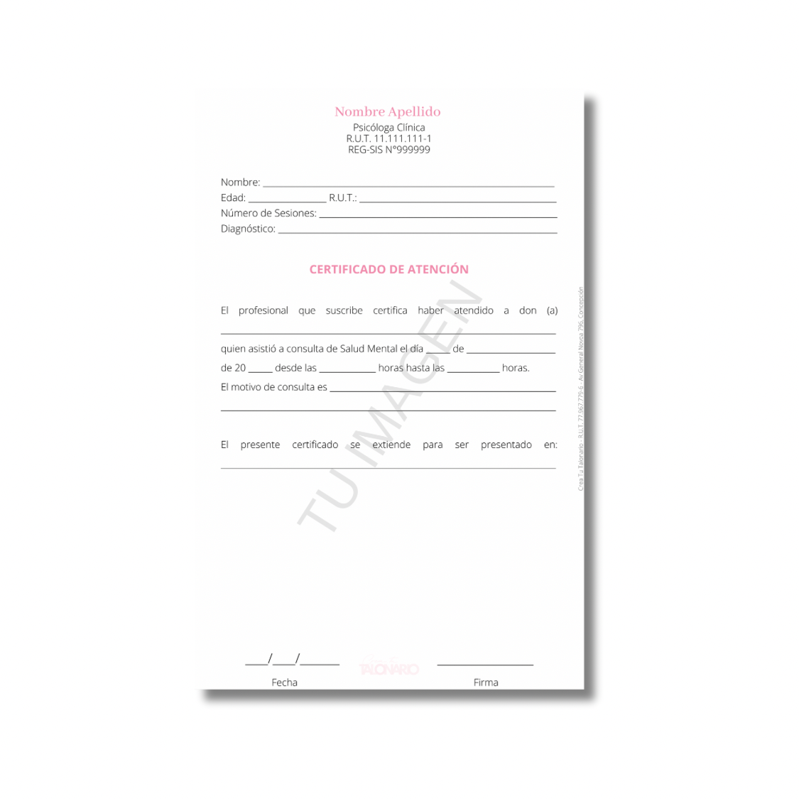 Talonario para psicólogo/a personalizado - 100 hojas