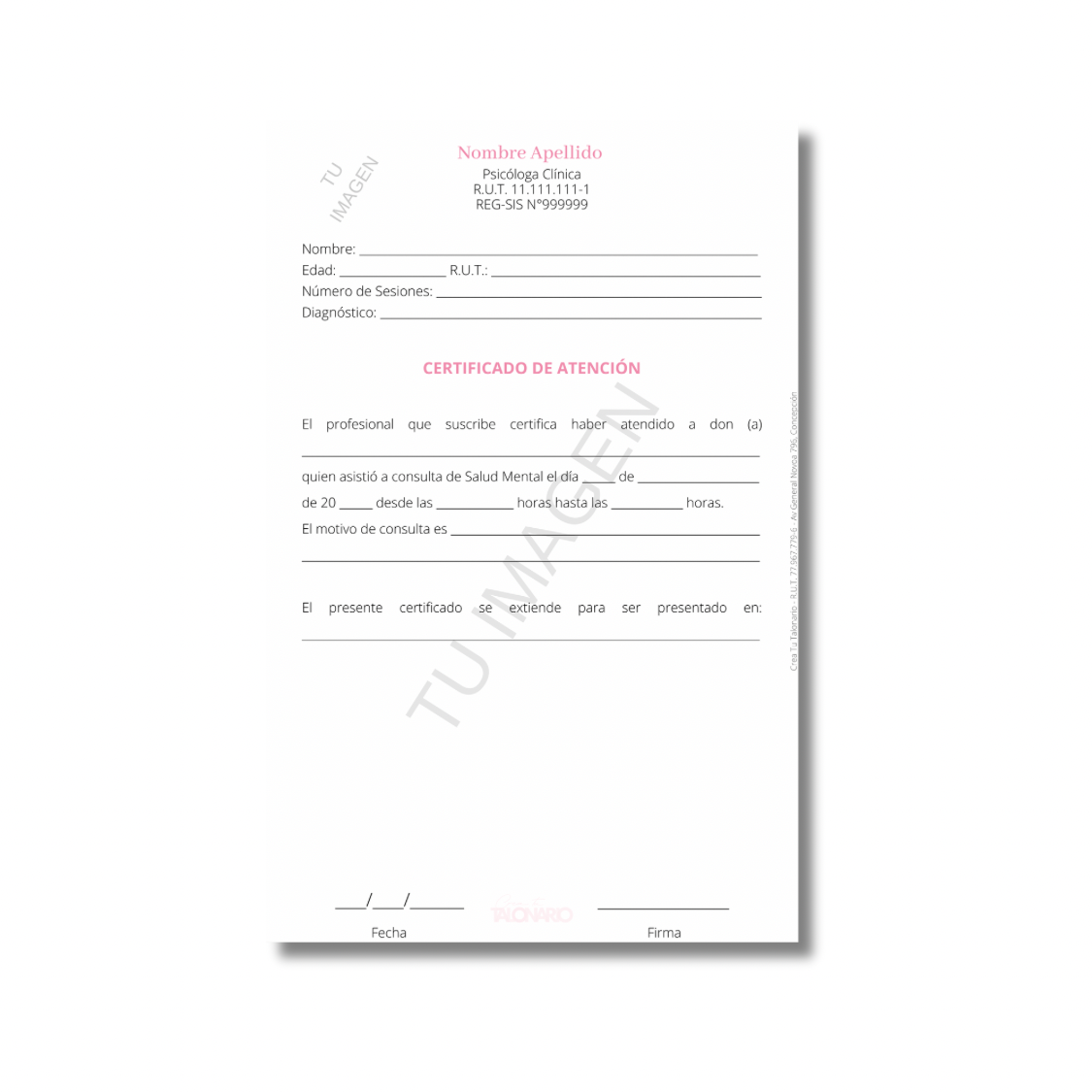 Talonario para psicólogo/a personalizado - 100 hojas