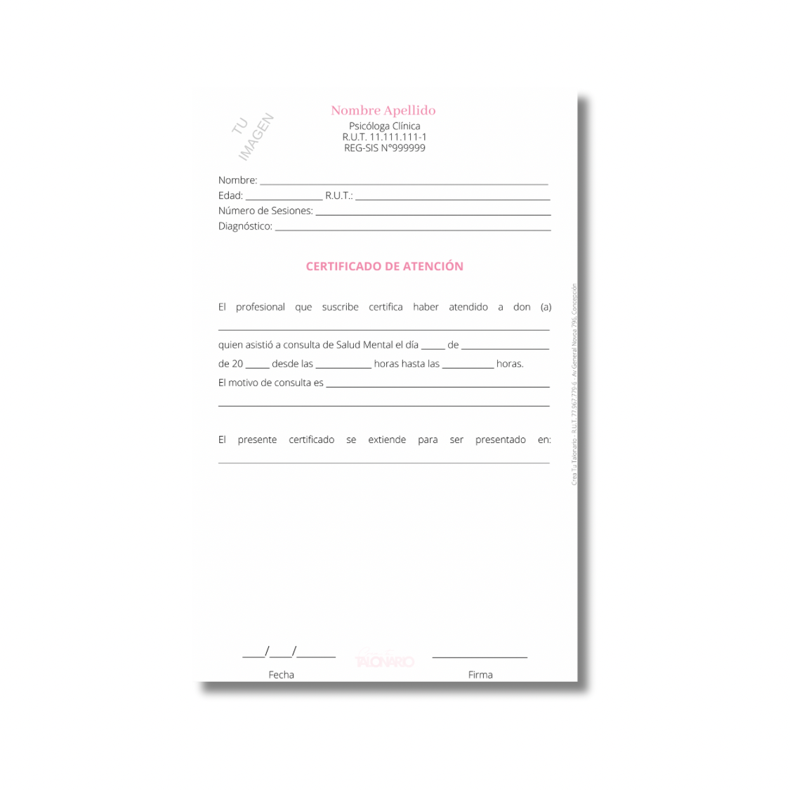 Talonario para psicólogo/a personalizado - 100 hojas