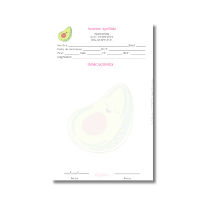 Talonario para nutricionistas diseño predeterminado - 100 hojas