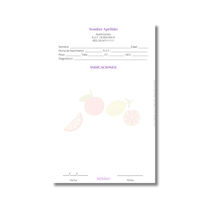 Talonario para nutricionistas diseño predeterminado - 100 hojas