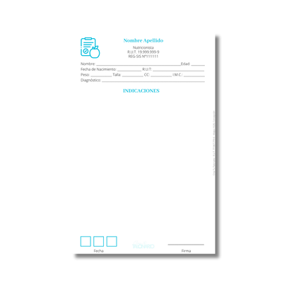 Talonario para nutricionistas diseño predeterminado - 100 hojas