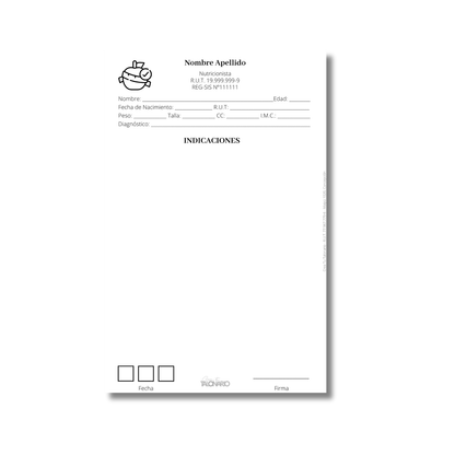 Talonario para nutricionistas diseño predeterminado - 100 hojas