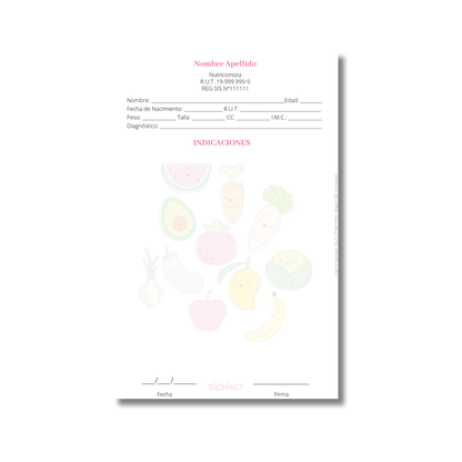 Talonario para nutricionistas diseño predeterminado - 100 hojas