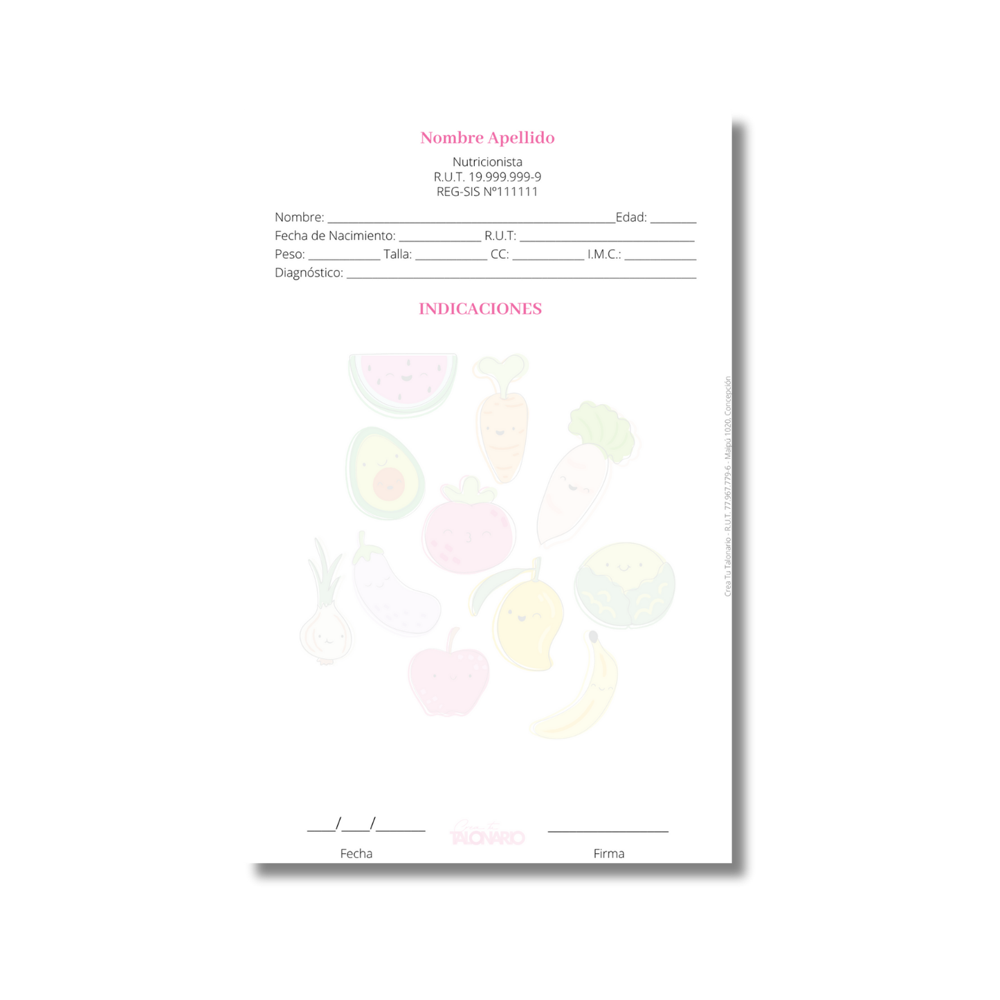 Talonario para nutricionistas diseño predeterminado - 100 hojas