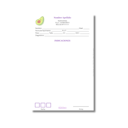 Talonario para nutricionistas diseño predeterminado - 100 hojas