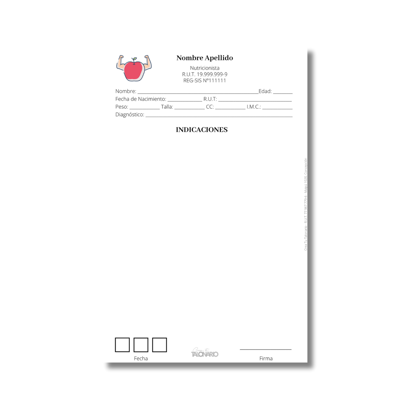Talonario para nutricionistas diseño predeterminado - 100 hojas
