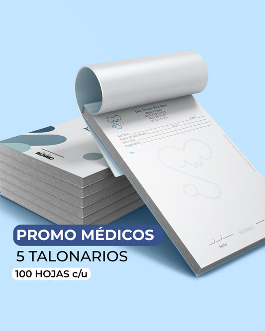 PROMO 5 Talonarios para médicos diseño predeterminado - 100 hojas - Tamaño Media Carta