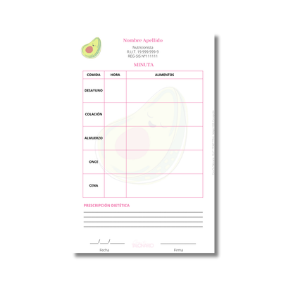 Talonario para nutricionistas diseño predeterminado - 100 hojas