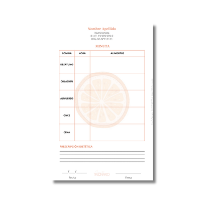 Talonario para nutricionistas diseño predeterminado - 100 hojas