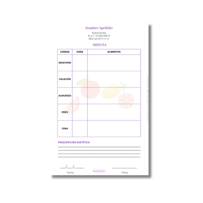 Talonario para nutricionistas diseño predeterminado - 100 hojas