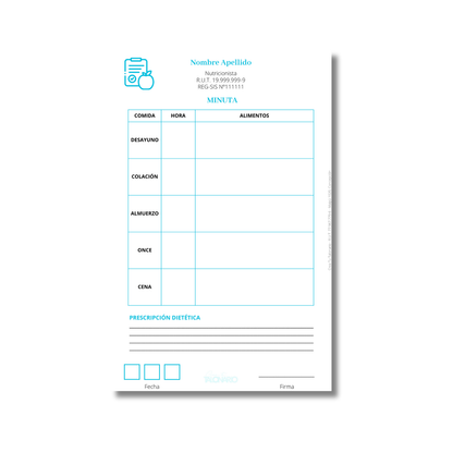 Talonario para nutricionistas diseño predeterminado - 100 hojas