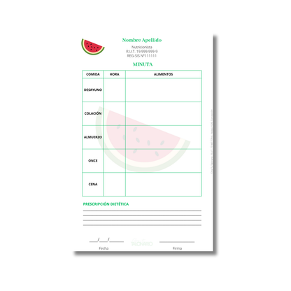 Talonario para nutricionistas diseño predeterminado - 100 hojas