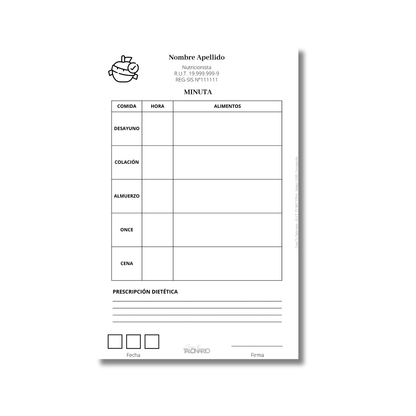 Talonario para nutricionistas diseño predeterminado - 100 hojas