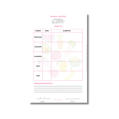 Talonario para nutricionistas diseño predeterminado - 100 hojas