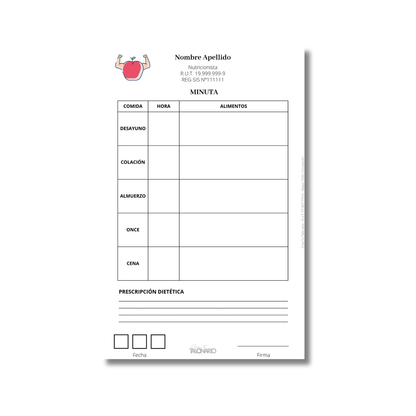 Talonario para nutricionistas diseño predeterminado - 100 hojas