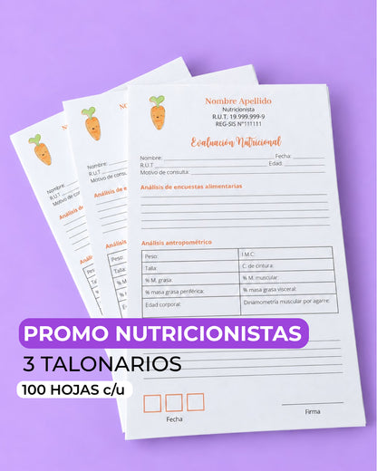PROMO 3 Talonarios para nutricionistas diseño predeterminado - 100 hojas