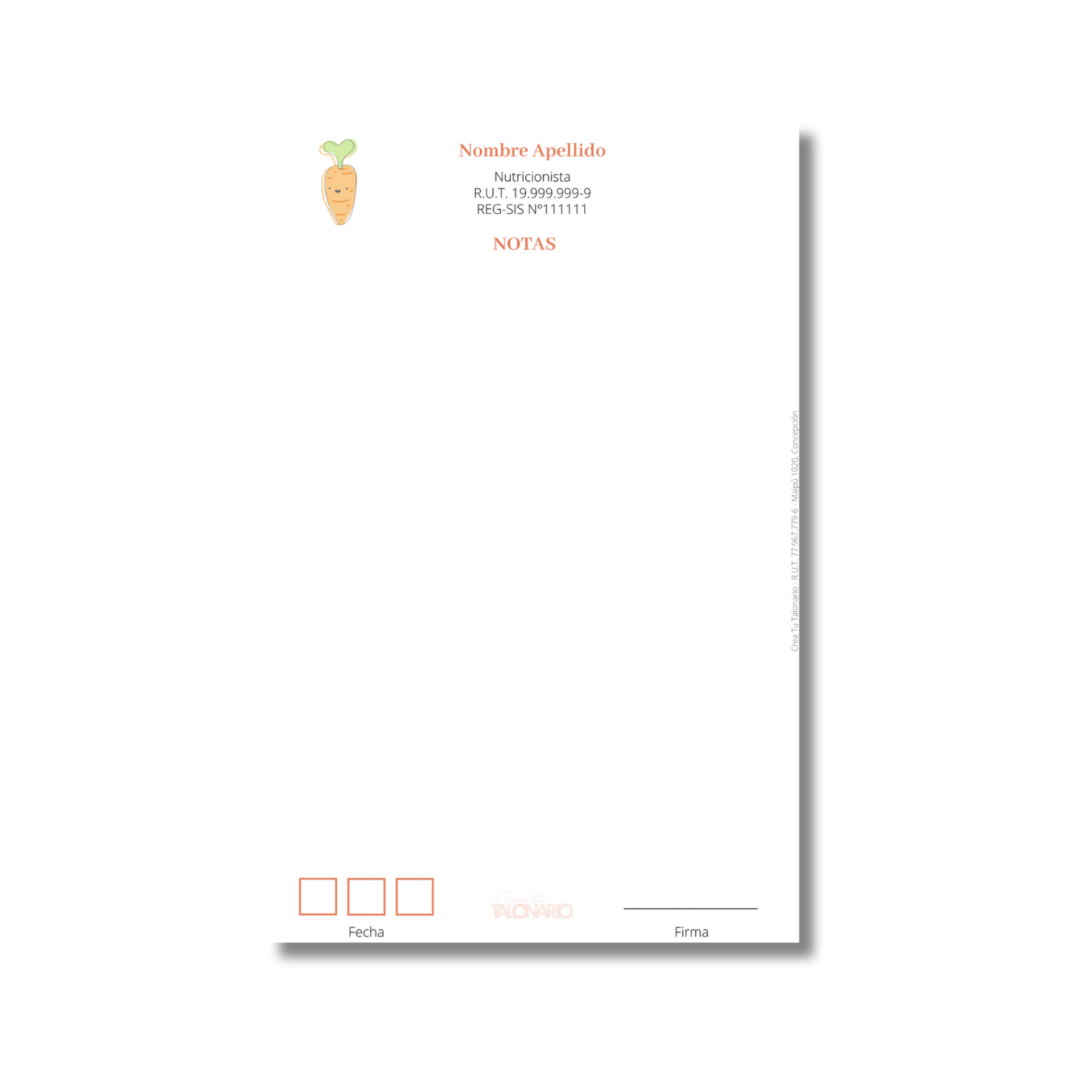 Talonario para nutricionistas diseño predeterminado - 100 hojas