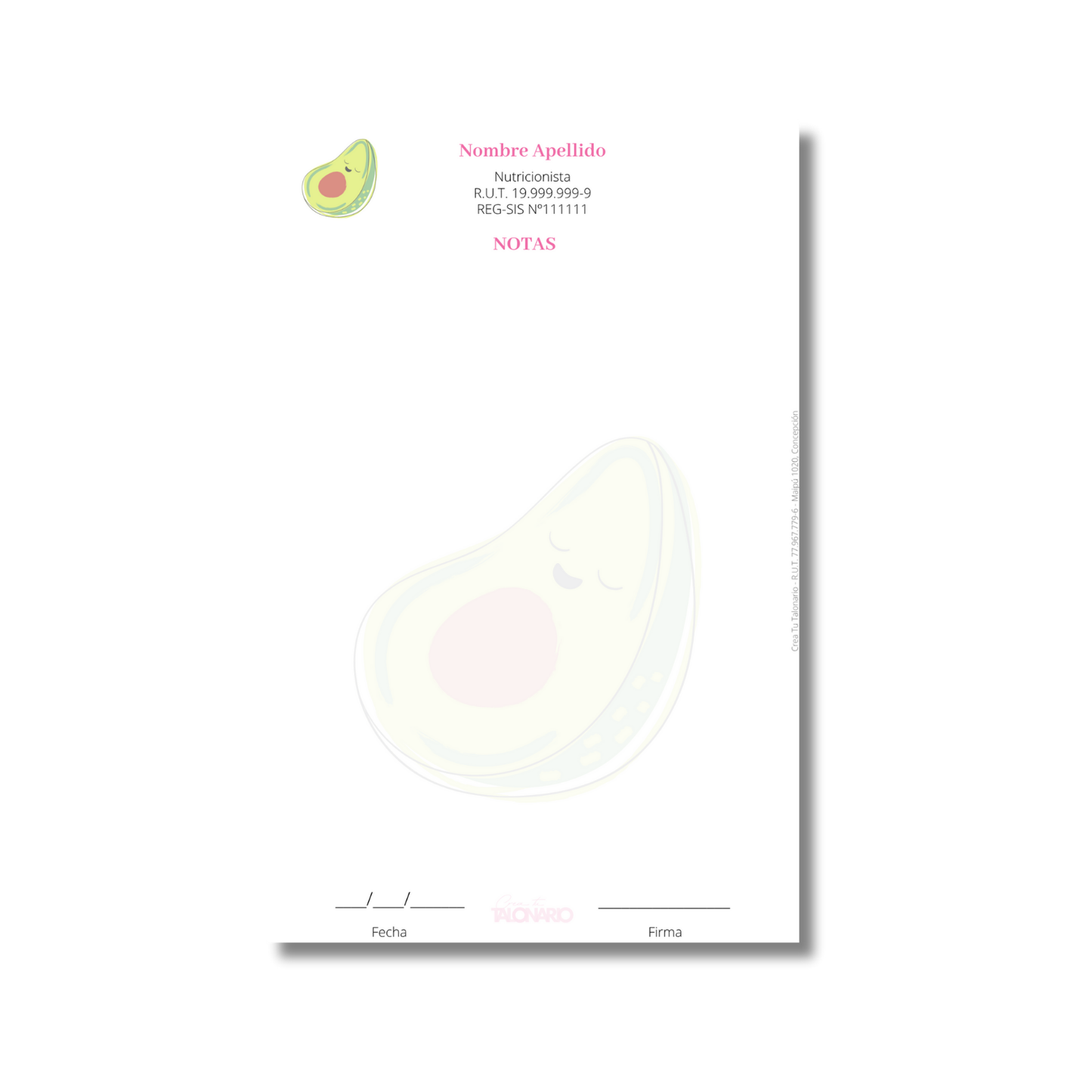 Talonario para nutricionistas diseño predeterminado - 100 hojas