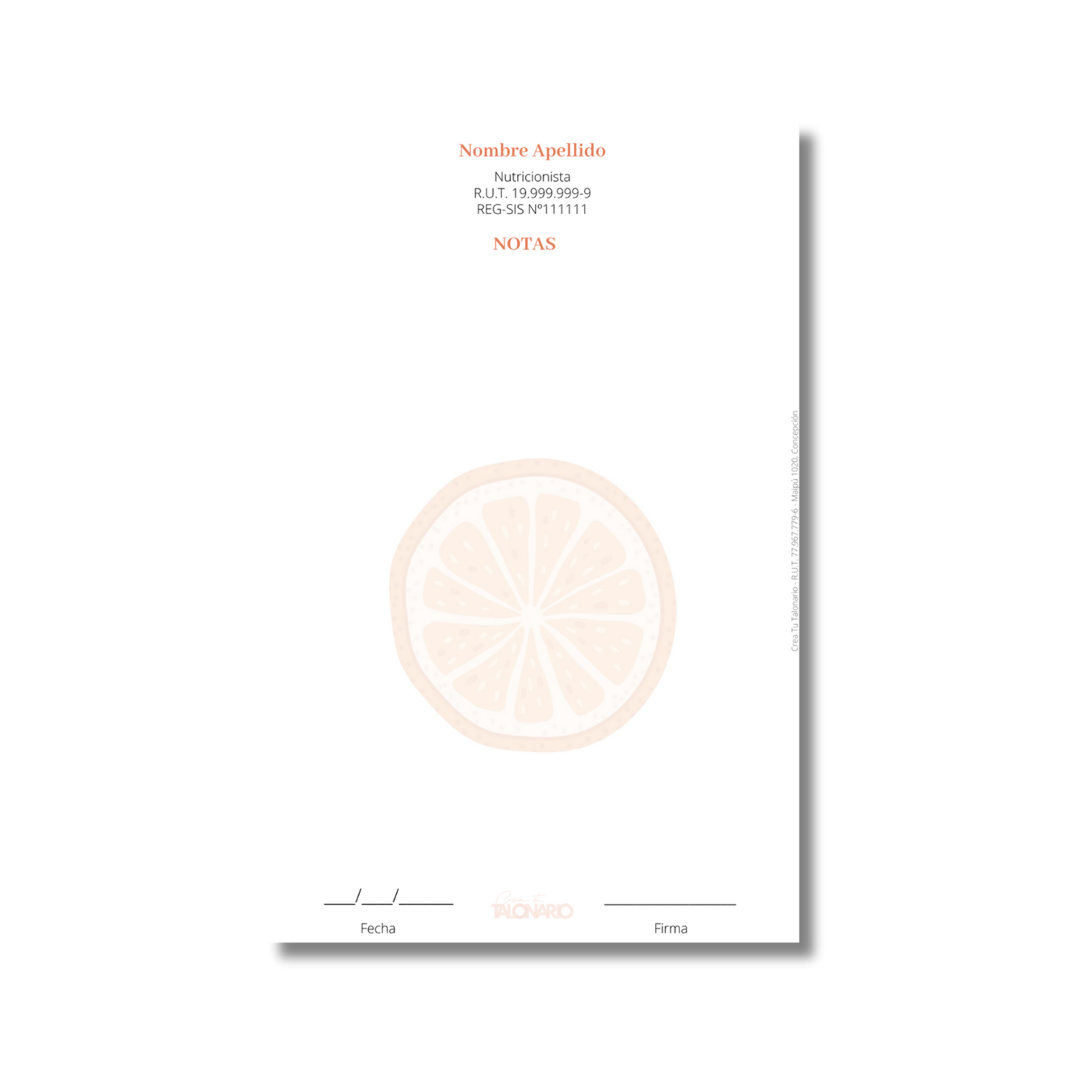 Talonario para nutricionistas diseño predeterminado - 100 hojas