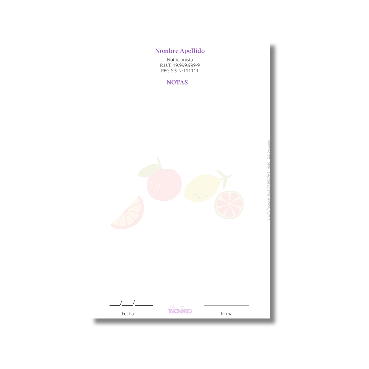 Talonario para nutricionistas diseño predeterminado - 100 hojas