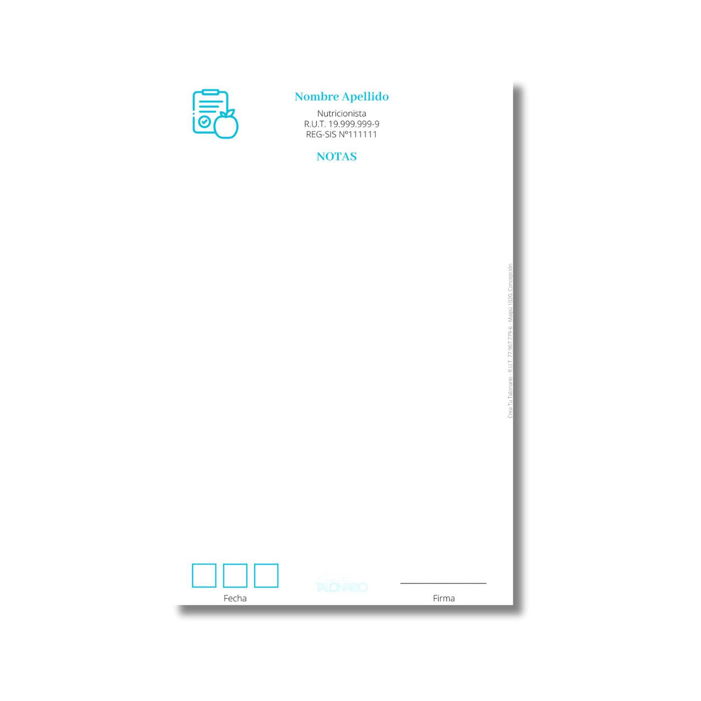 Talonario para nutricionistas diseño predeterminado - 100 hojas