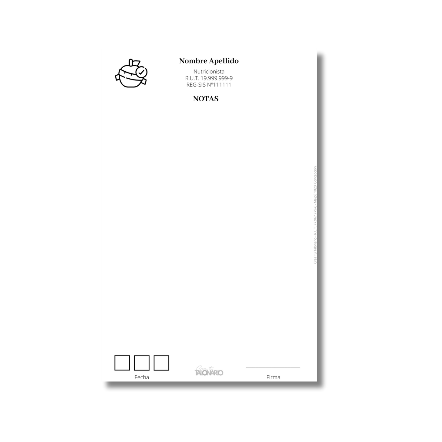 Talonario para nutricionistas diseño predeterminado - 100 hojas