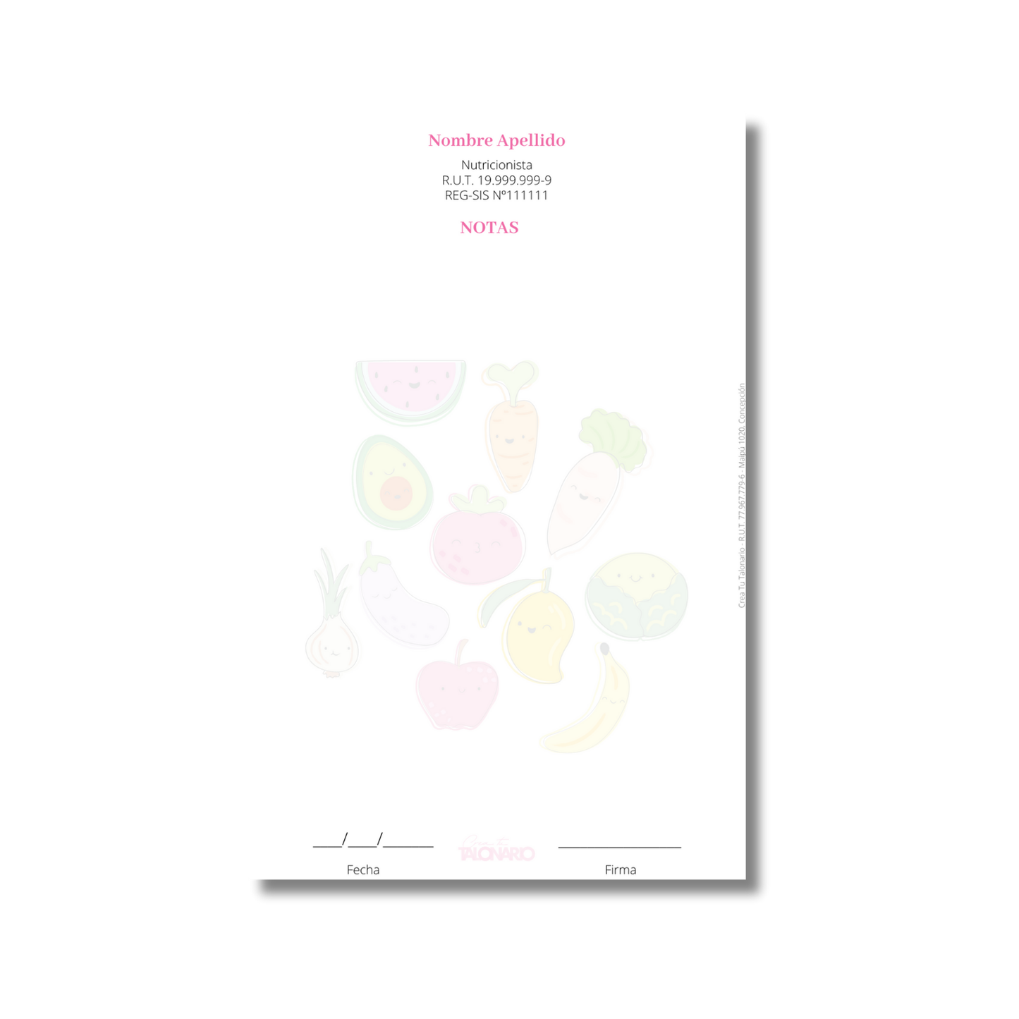 Talonario para nutricionistas diseño predeterminado - 100 hojas