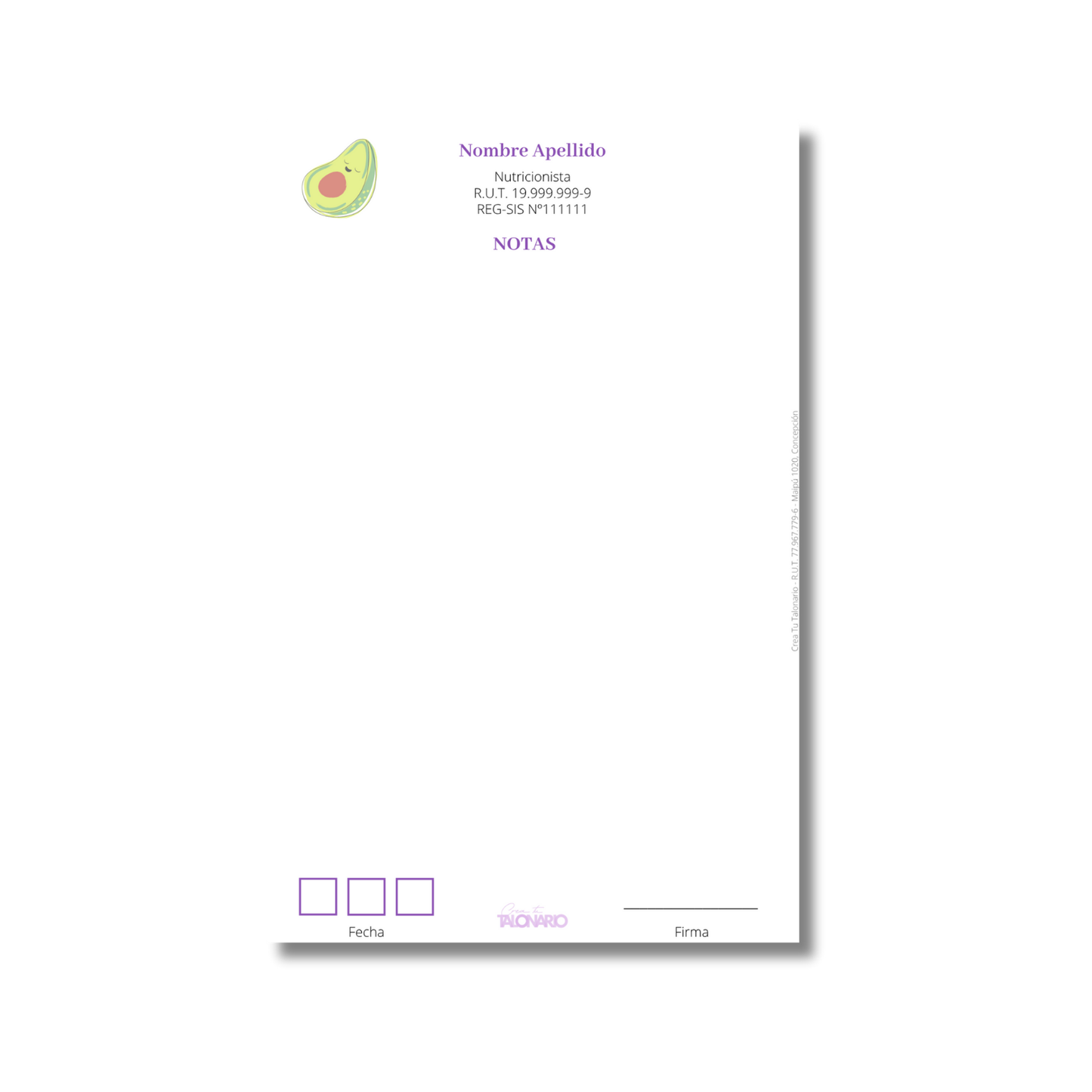 Talonario para nutricionistas diseño predeterminado - 100 hojas