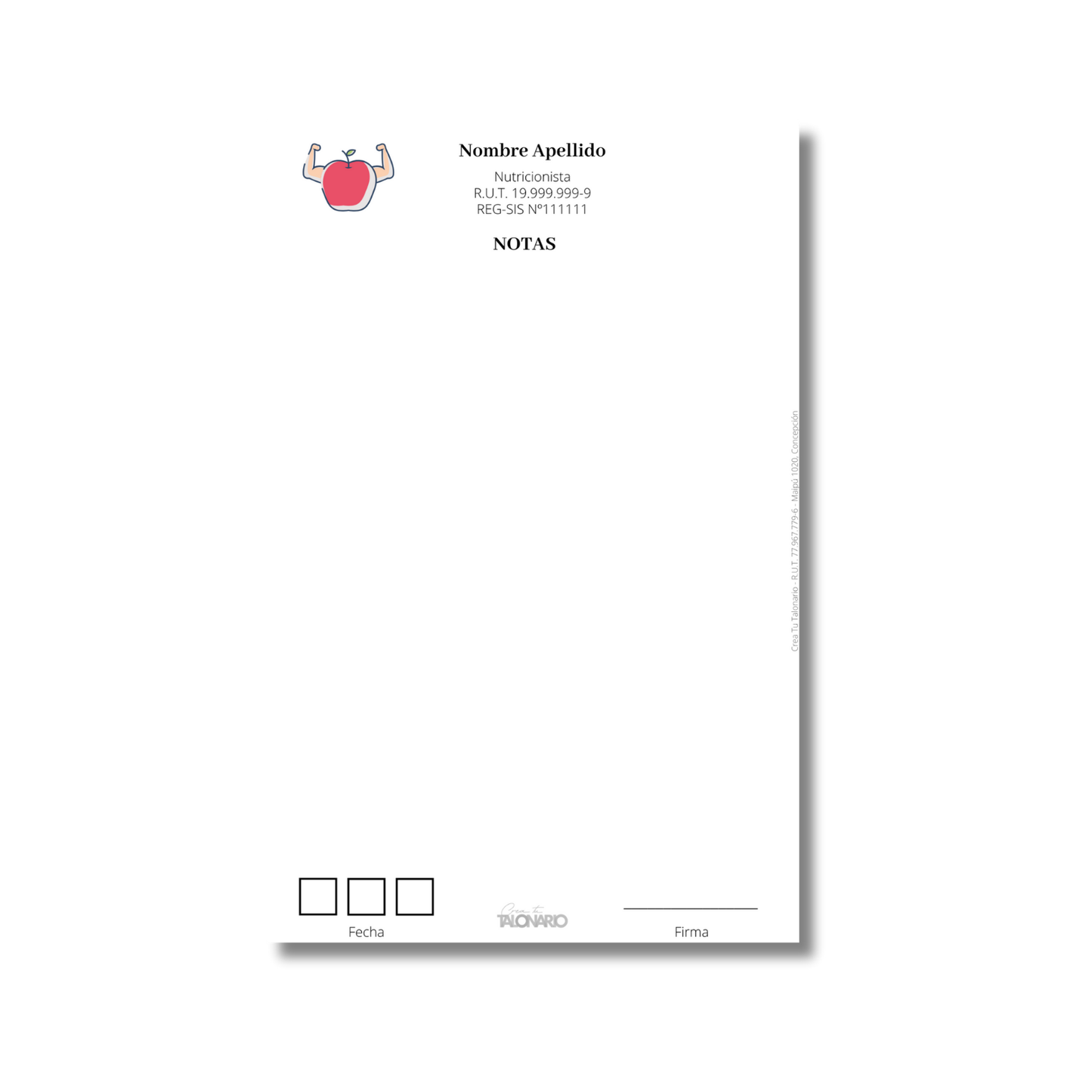 Talonario para nutricionistas diseño predeterminado - 100 hojas