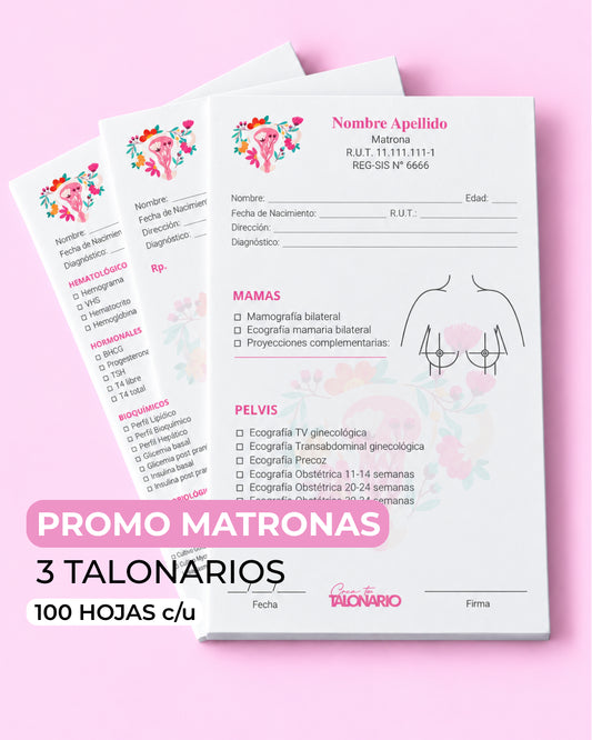 PROMO 3 Talonarios para matronas diseño predeterminado - 100 hojas