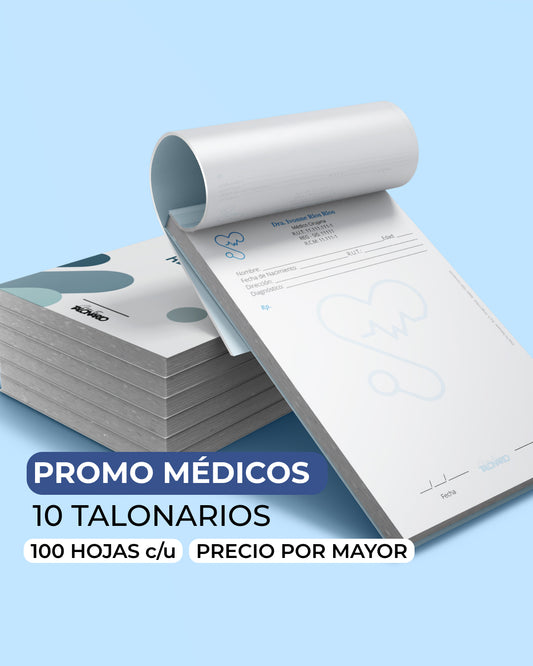 PROMO POR MAYOR 10 Talonarios médicos diseño predeterminado - 100 hojas - Tamaño Media Carta