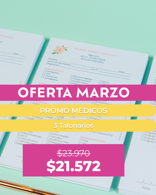 PROMO 3 Talonarios para médicos diseño predeterminado - 100 hojas - Tamaño Media Carta