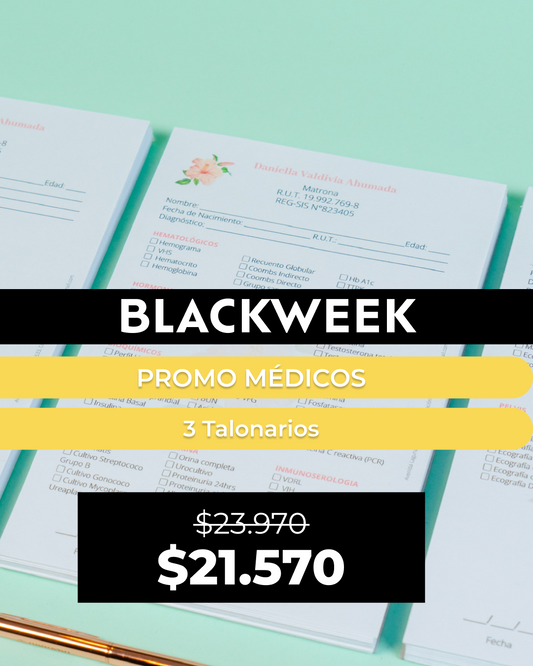 PROMO 3 Talonarios para médicos diseño predeterminado - 100 hojas - Tamaño Media Carta