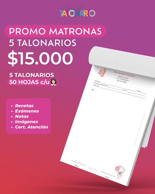 PROMO 5 Talonarios para matronas diseño predeterminado - 50 hojas