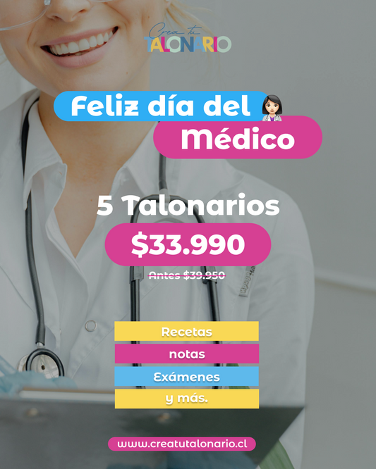PROMO 5 Talonarios para médicos diseño predeterminado - 100 hojas - Tamaño Media Carta