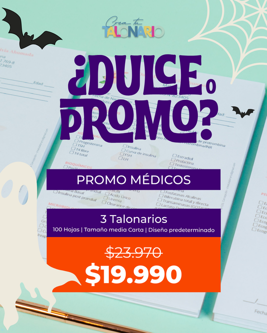 PROMO 3 Talonarios para médicos diseño predeterminado - 100 hojas - Tamaño Media Carta