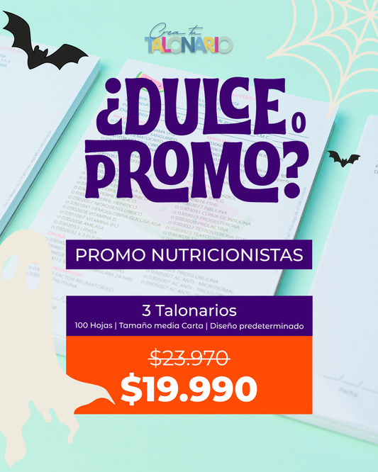 PROMO 3 Talonarios para nutricionistas diseño predeterminado - 100 hojas
