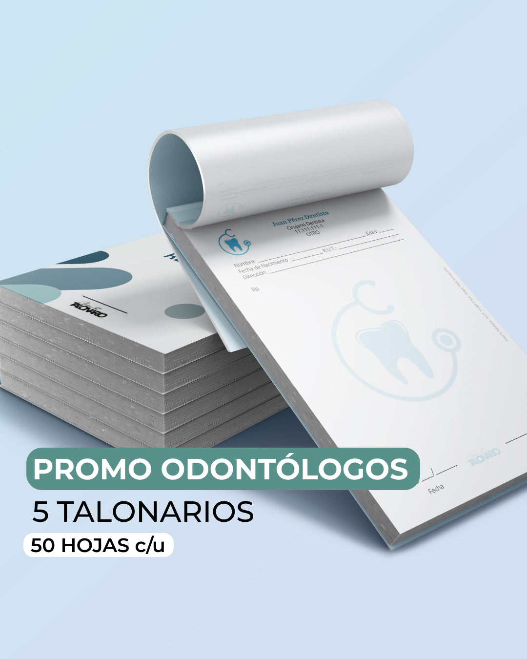 PROMO 5 Talonarios para odontólogos diseño predeterminado - 50 hojas
